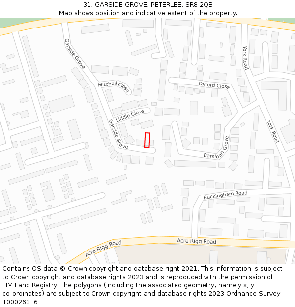 31, GARSIDE GROVE, PETERLEE, SR8 2QB: Location map and indicative extent of plot