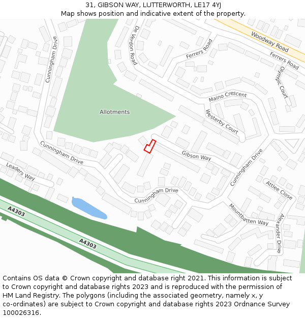 31, GIBSON WAY, LUTTERWORTH, LE17 4YJ: Location map and indicative extent of plot