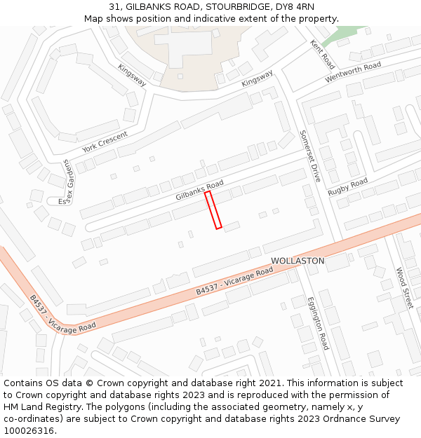 31, GILBANKS ROAD, STOURBRIDGE, DY8 4RN: Location map and indicative extent of plot