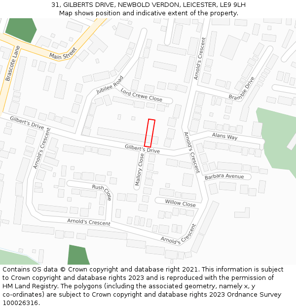 31, GILBERTS DRIVE, NEWBOLD VERDON, LEICESTER, LE9 9LH: Location map and indicative extent of plot