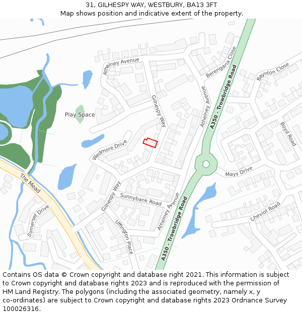 31, GILHESPY WAY, WESTBURY, BA13 3FT: Location map and indicative extent of plot