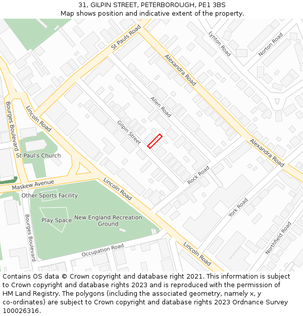 31, GILPIN STREET, PETERBOROUGH, PE1 3BS: Location map and indicative extent of plot