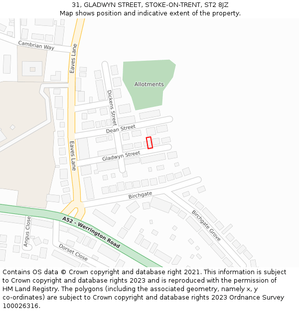 31, GLADWYN STREET, STOKE-ON-TRENT, ST2 8JZ: Location map and indicative extent of plot