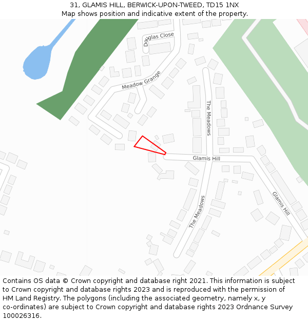 31, GLAMIS HILL, BERWICK-UPON-TWEED, TD15 1NX: Location map and indicative extent of plot
