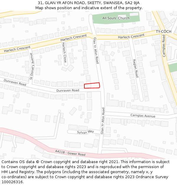 31, GLAN YR AFON ROAD, SKETTY, SWANSEA, SA2 9JA: Location map and indicative extent of plot