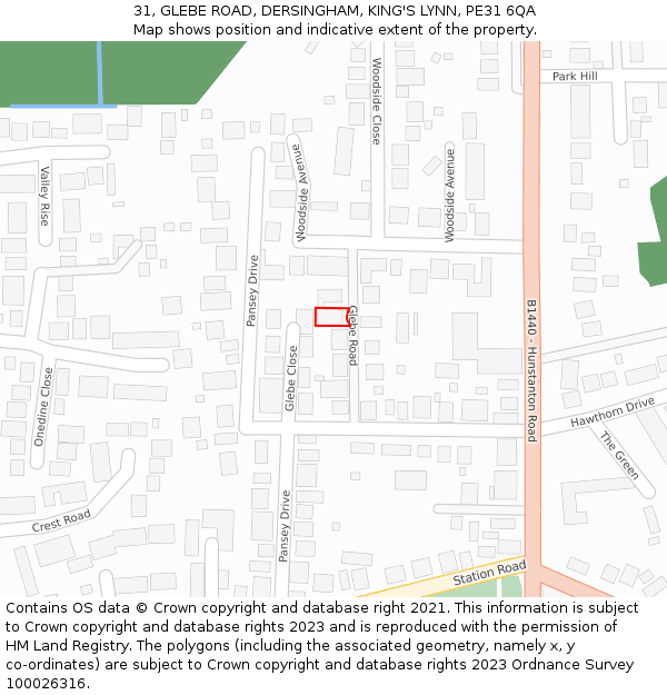 31, GLEBE ROAD, DERSINGHAM, KING'S LYNN, PE31 6QA: Location map and indicative extent of plot