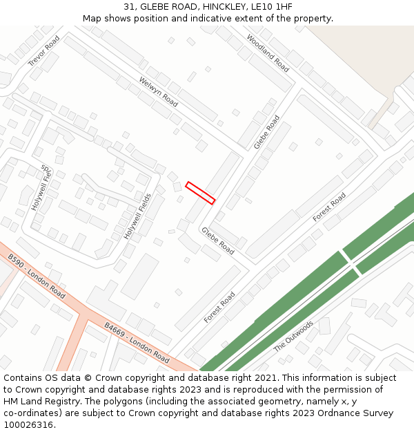 31, GLEBE ROAD, HINCKLEY, LE10 1HF: Location map and indicative extent of plot