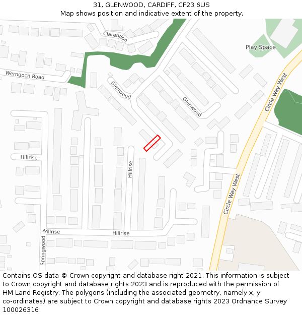 31, GLENWOOD, CARDIFF, CF23 6US: Location map and indicative extent of plot