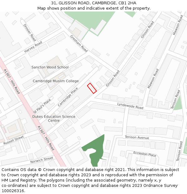 31, GLISSON ROAD, CAMBRIDGE, CB1 2HA: Location map and indicative extent of plot
