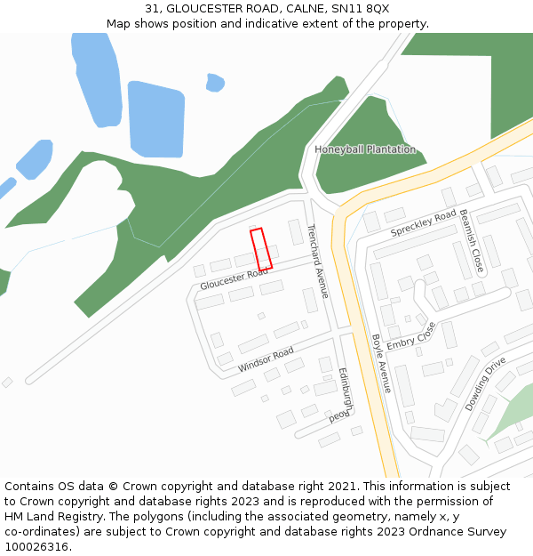 31, GLOUCESTER ROAD, CALNE, SN11 8QX: Location map and indicative extent of plot