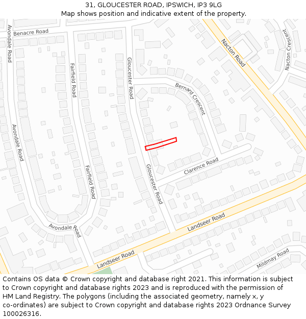 31, GLOUCESTER ROAD, IPSWICH, IP3 9LG: Location map and indicative extent of plot