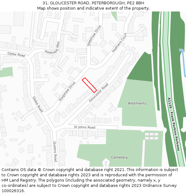 31, GLOUCESTER ROAD, PETERBOROUGH, PE2 8BH: Location map and indicative extent of plot