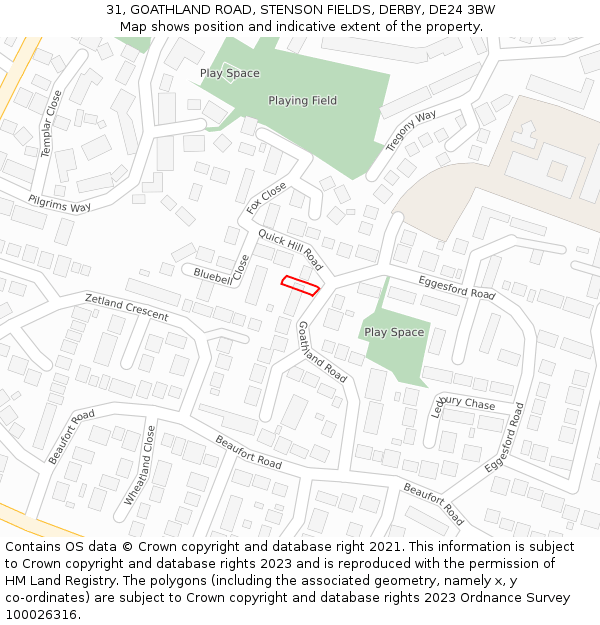 31, GOATHLAND ROAD, STENSON FIELDS, DERBY, DE24 3BW: Location map and indicative extent of plot