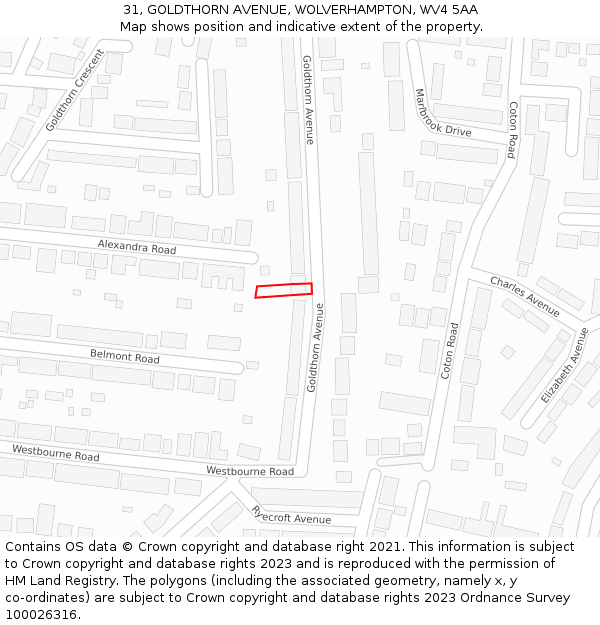 31, GOLDTHORN AVENUE, WOLVERHAMPTON, WV4 5AA: Location map and indicative extent of plot