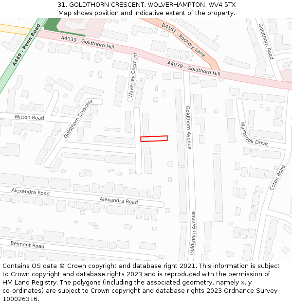31, GOLDTHORN CRESCENT, WOLVERHAMPTON, WV4 5TX: Location map and indicative extent of plot