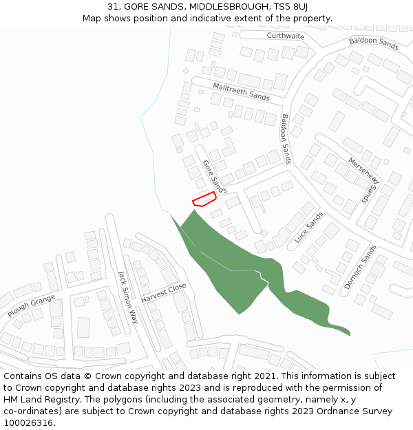 31, GORE SANDS, MIDDLESBROUGH, TS5 8UJ: Location map and indicative extent of plot