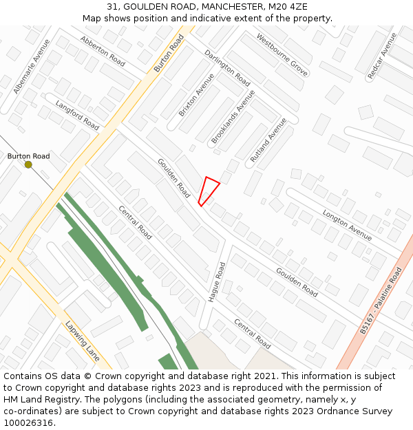 31, GOULDEN ROAD, MANCHESTER, M20 4ZE: Location map and indicative extent of plot