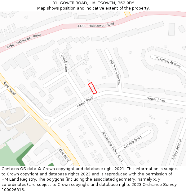 31, GOWER ROAD, HALESOWEN, B62 9BY: Location map and indicative extent of plot