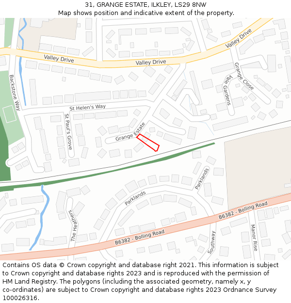 31, GRANGE ESTATE, ILKLEY, LS29 8NW: Location map and indicative extent of plot