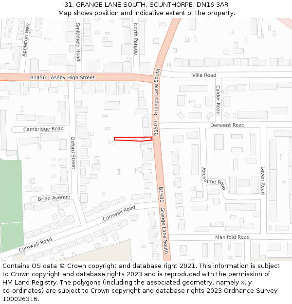 31, GRANGE LANE SOUTH, SCUNTHORPE, DN16 3AR: Location map and indicative extent of plot