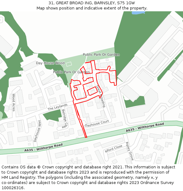 31, GREAT BROAD ING, BARNSLEY, S75 1GW: Location map and indicative extent of plot