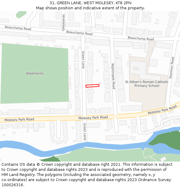 31, GREEN LANE, WEST MOLESEY, KT8 2PN: Location map and indicative extent of plot