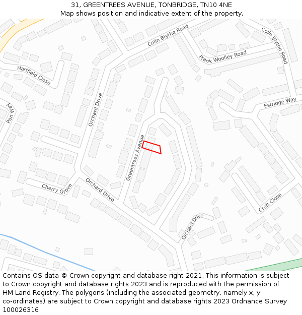 31, GREENTREES AVENUE, TONBRIDGE, TN10 4NE: Location map and indicative extent of plot