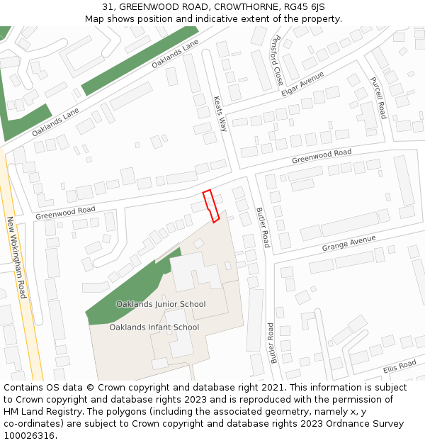 31, GREENWOOD ROAD, CROWTHORNE, RG45 6JS: Location map and indicative extent of plot