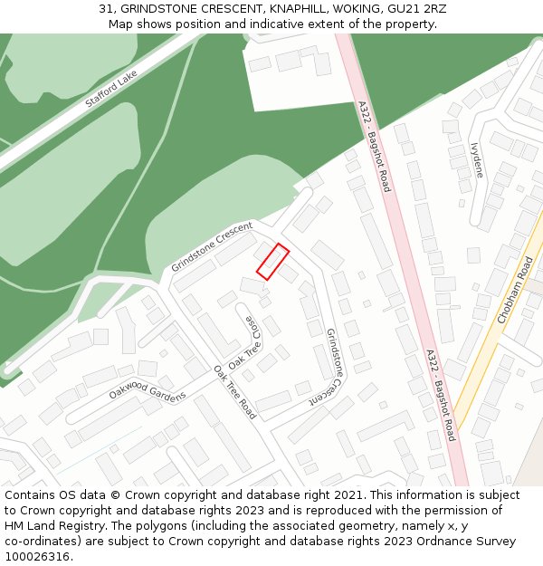31, GRINDSTONE CRESCENT, KNAPHILL, WOKING, GU21 2RZ: Location map and indicative extent of plot