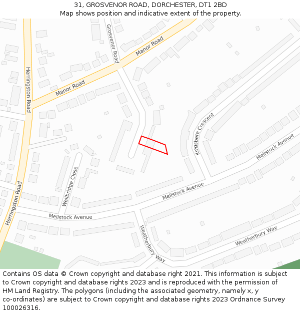 31, GROSVENOR ROAD, DORCHESTER, DT1 2BD: Location map and indicative extent of plot