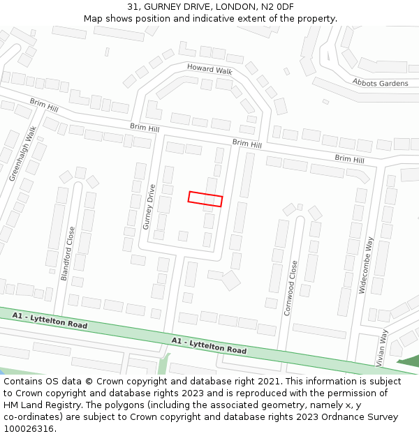 31, GURNEY DRIVE, LONDON, N2 0DF: Location map and indicative extent of plot