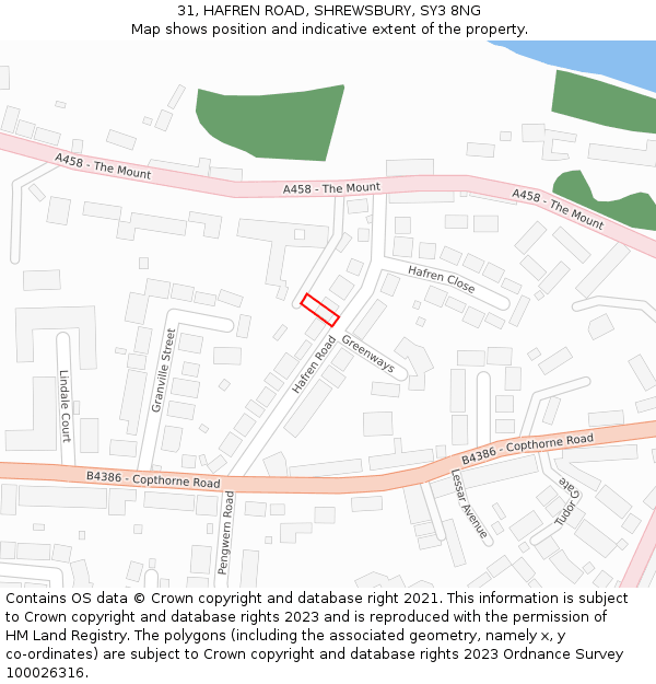 31, HAFREN ROAD, SHREWSBURY, SY3 8NG: Location map and indicative extent of plot