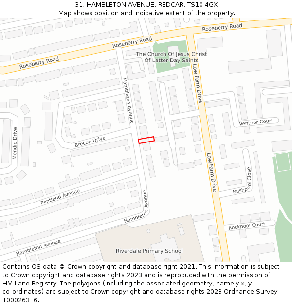 31, HAMBLETON AVENUE, REDCAR, TS10 4GX: Location map and indicative extent of plot