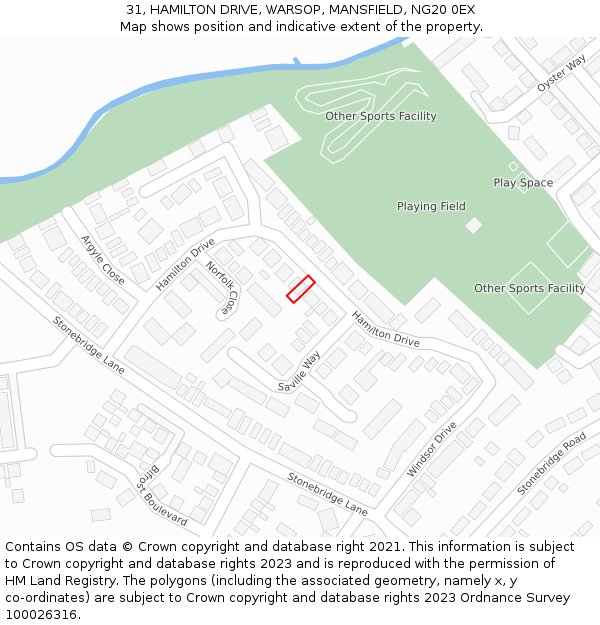 31, HAMILTON DRIVE, WARSOP, MANSFIELD, NG20 0EX: Location map and indicative extent of plot