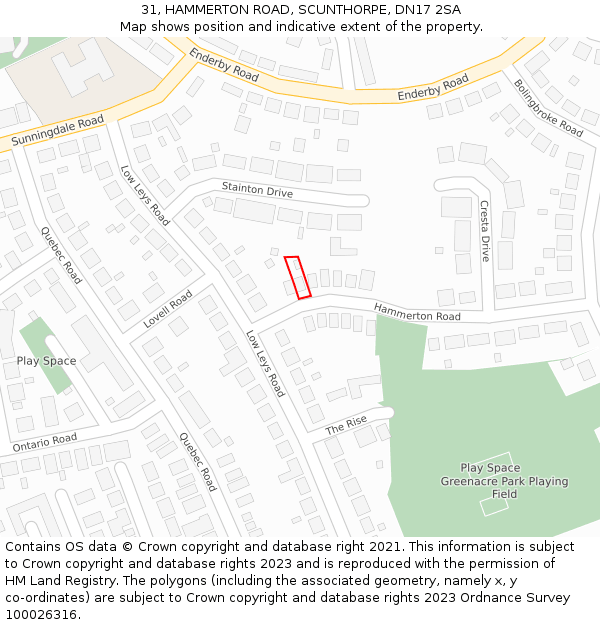 31, HAMMERTON ROAD, SCUNTHORPE, DN17 2SA: Location map and indicative extent of plot