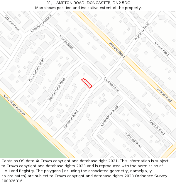 31, HAMPTON ROAD, DONCASTER, DN2 5DG: Location map and indicative extent of plot
