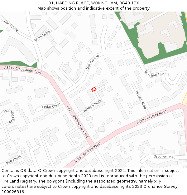 31, HARDING PLACE, WOKINGHAM, RG40 1BX: Location map and indicative extent of plot