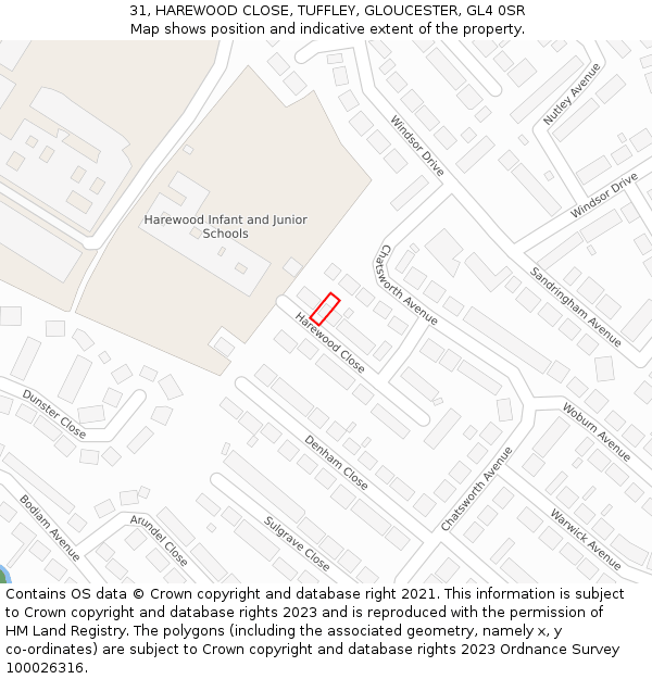 31, HAREWOOD CLOSE, TUFFLEY, GLOUCESTER, GL4 0SR: Location map and indicative extent of plot