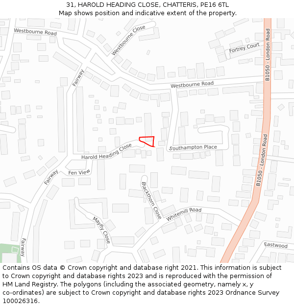 31, HAROLD HEADING CLOSE, CHATTERIS, PE16 6TL: Location map and indicative extent of plot