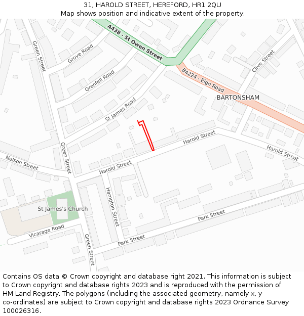 31, HAROLD STREET, HEREFORD, HR1 2QU: Location map and indicative extent of plot