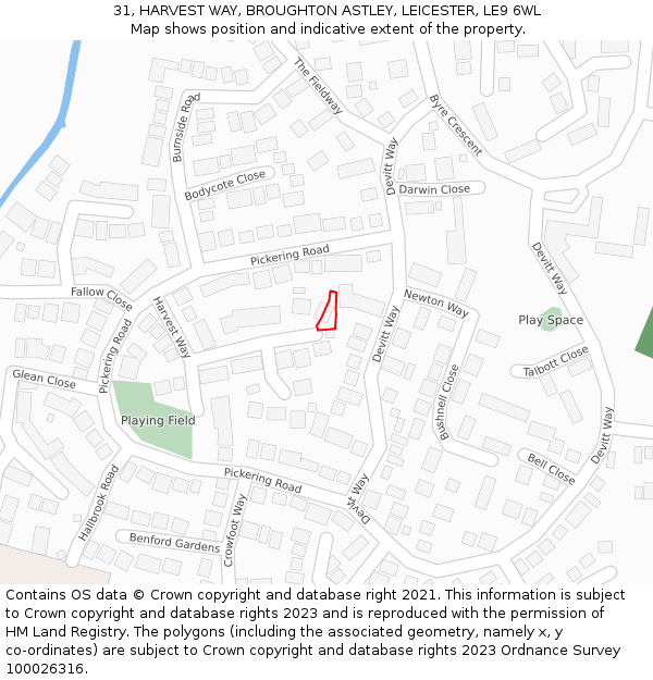 31, HARVEST WAY, BROUGHTON ASTLEY, LEICESTER, LE9 6WL: Location map and indicative extent of plot