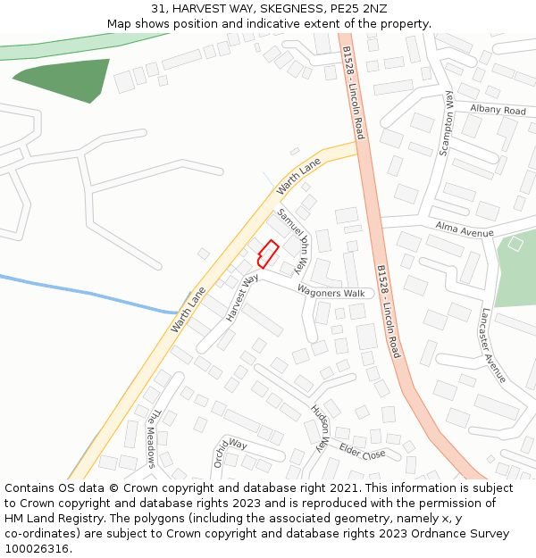 31, HARVEST WAY, SKEGNESS, PE25 2NZ: Location map and indicative extent of plot
