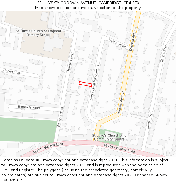 31, HARVEY GOODWIN AVENUE, CAMBRIDGE, CB4 3EX: Location map and indicative extent of plot