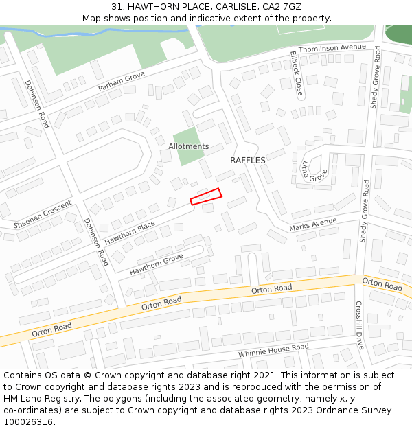 31, HAWTHORN PLACE, CARLISLE, CA2 7GZ: Location map and indicative extent of plot