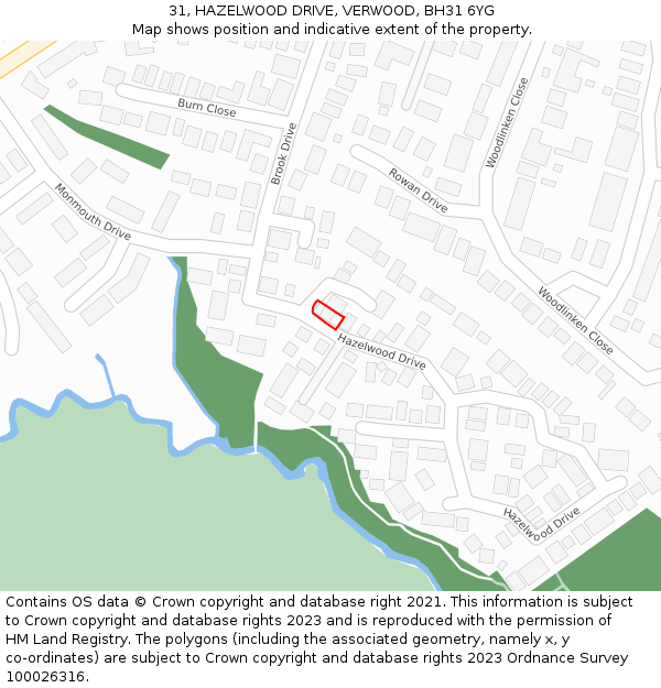 31, HAZELWOOD DRIVE, VERWOOD, BH31 6YG: Location map and indicative extent of plot