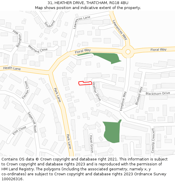 31, HEATHER DRIVE, THATCHAM, RG18 4BU: Location map and indicative extent of plot