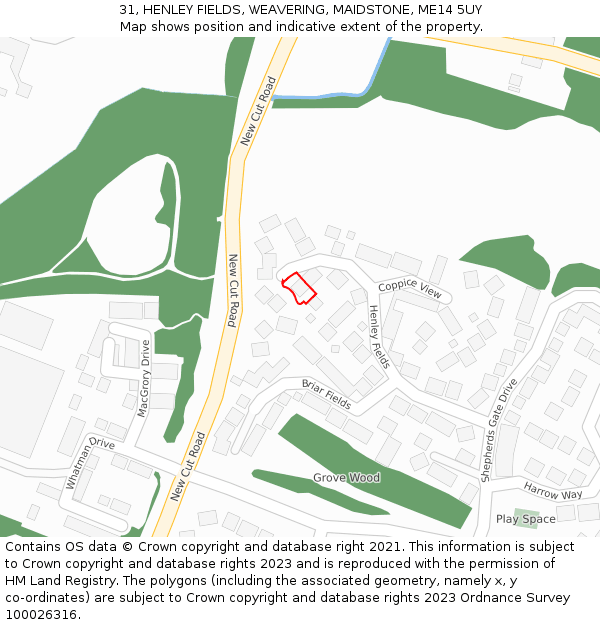 31, HENLEY FIELDS, WEAVERING, MAIDSTONE, ME14 5UY: Location map and indicative extent of plot