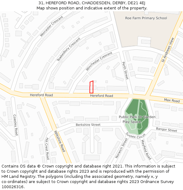 31, HEREFORD ROAD, CHADDESDEN, DERBY, DE21 4EJ: Location map and indicative extent of plot