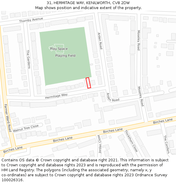 31, HERMITAGE WAY, KENILWORTH, CV8 2DW: Location map and indicative extent of plot
