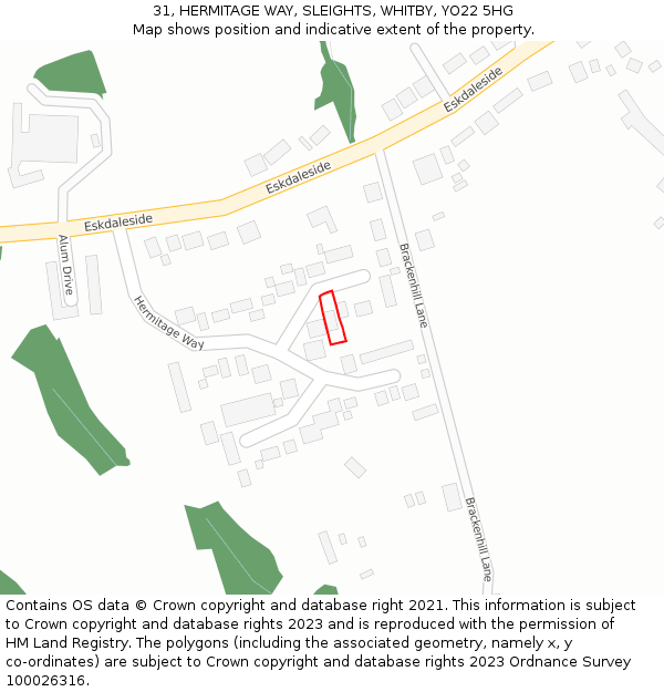 31, HERMITAGE WAY, SLEIGHTS, WHITBY, YO22 5HG: Location map and indicative extent of plot